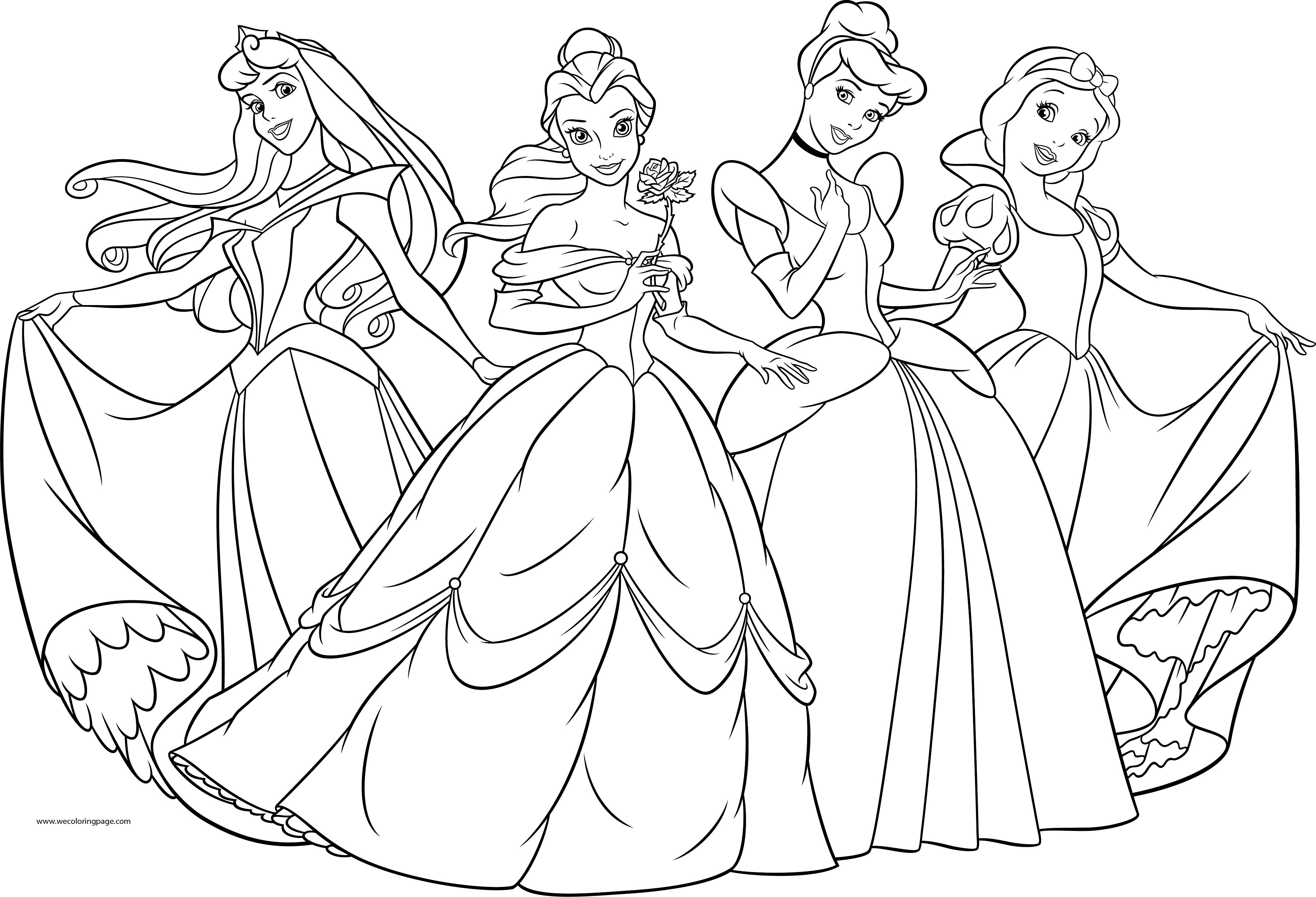Four Disney Princess Coloring Page – Wecoloringpage.com