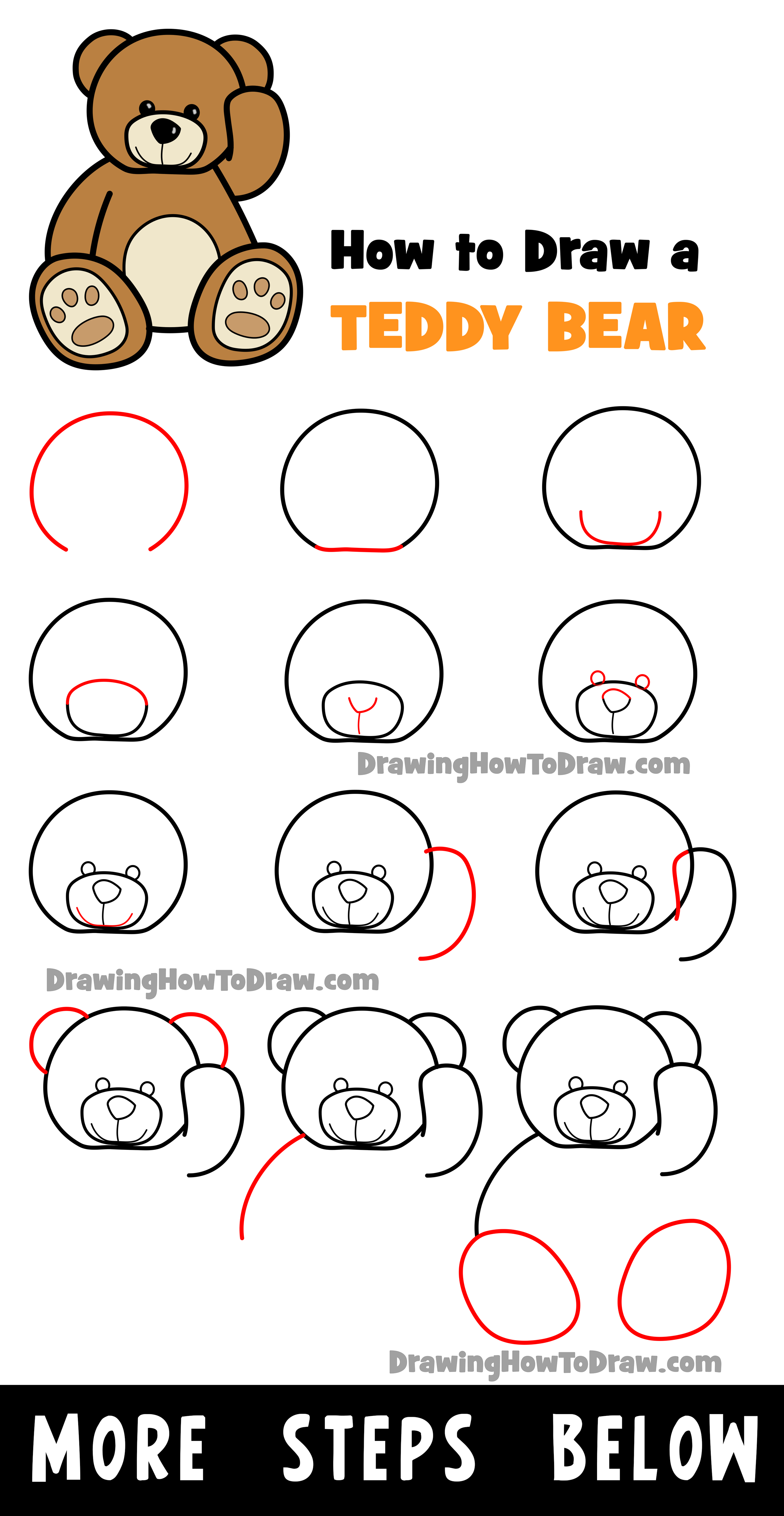How to Draw a Cartoon Teddy Bear Easy Step-by-Step Drawing Tutorial for