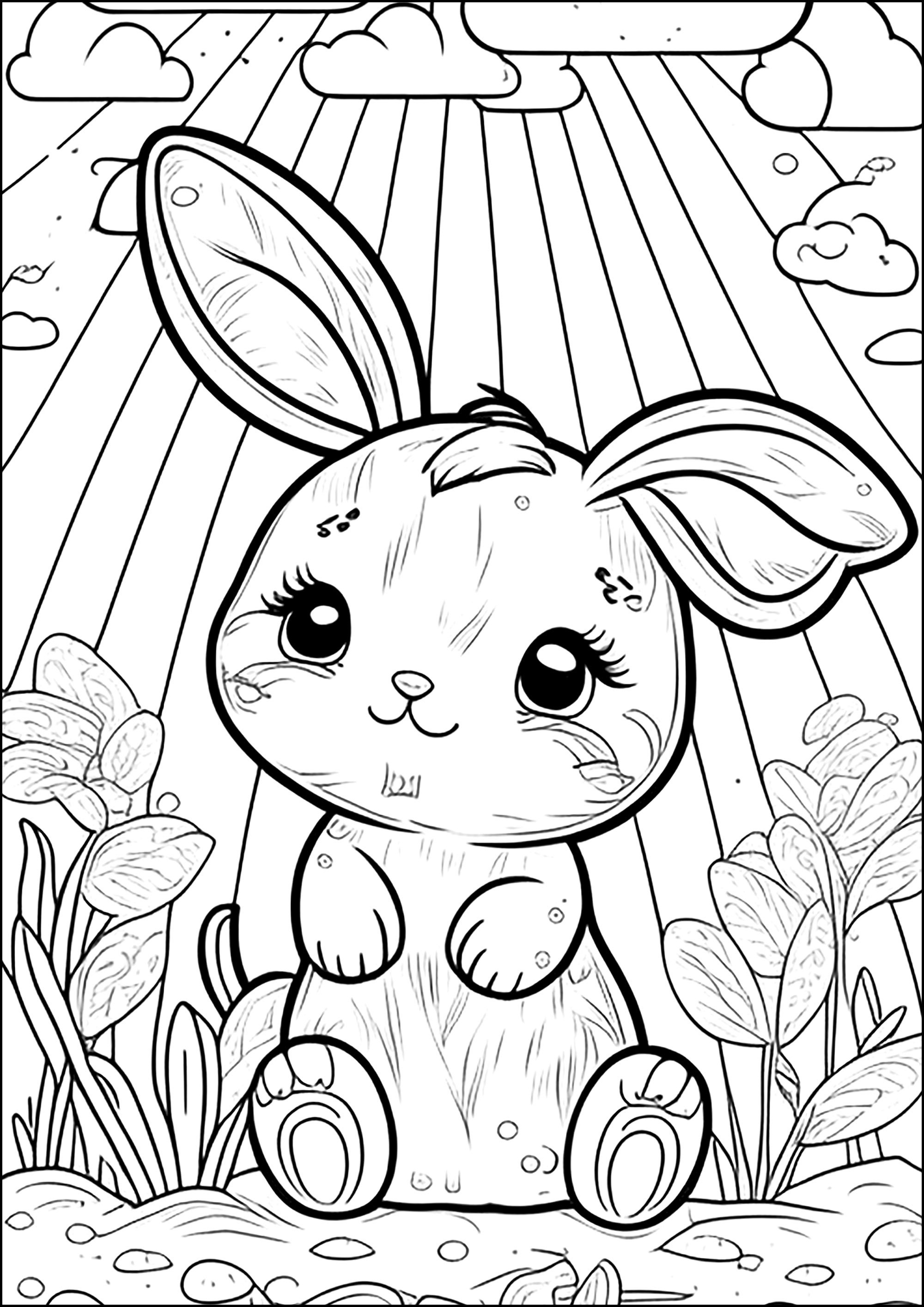 Cute bunny in the sunshine - Rabbit & Bunny Coloring Pages for Kids