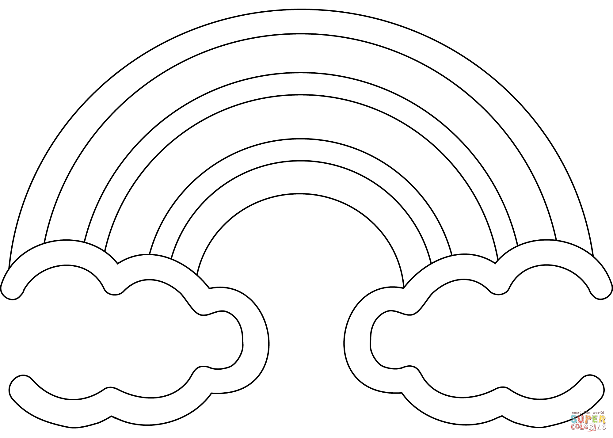 Rainbow with clouds coloring page | Free Printable Coloring Pages