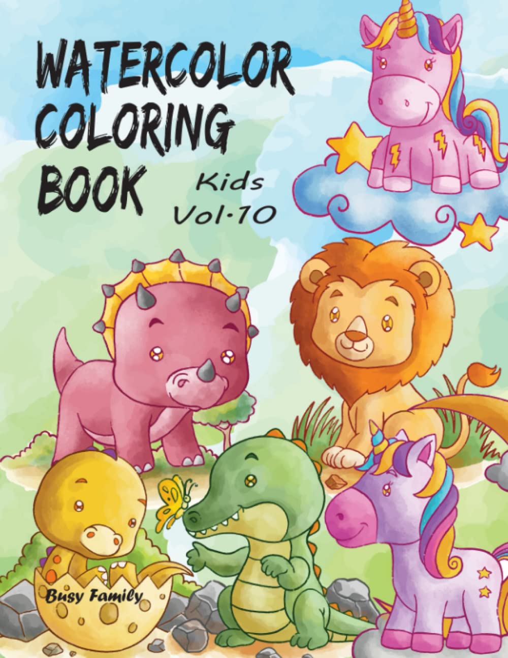 Watercolor Coloring Book Kids: (Vol. 10) 6 ADORABLE Coloring Pages+6