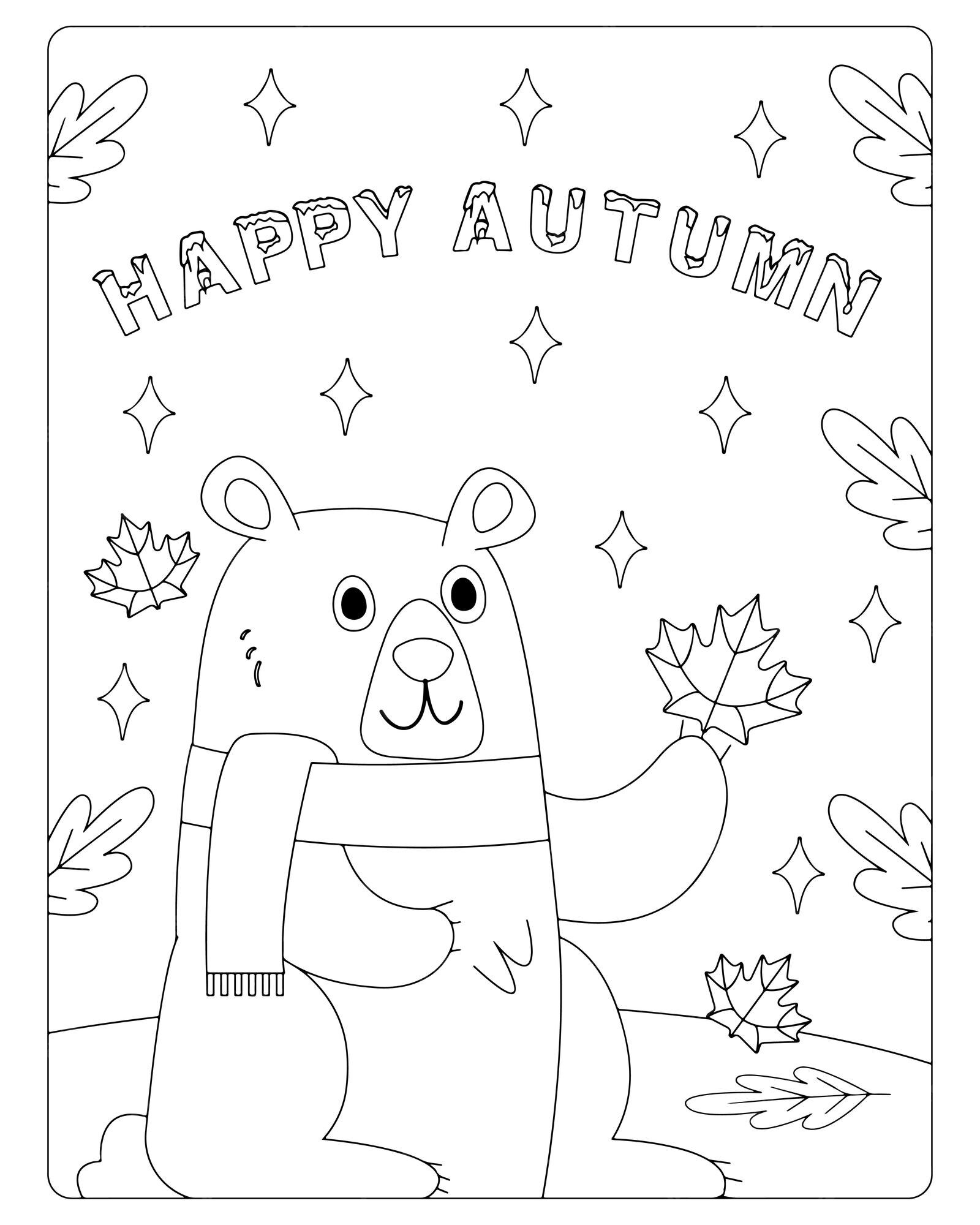 Premium Vector | Autumn coloring pages for kids premium vector